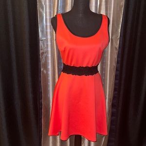 Red/Orange Black trim sleeveless dress